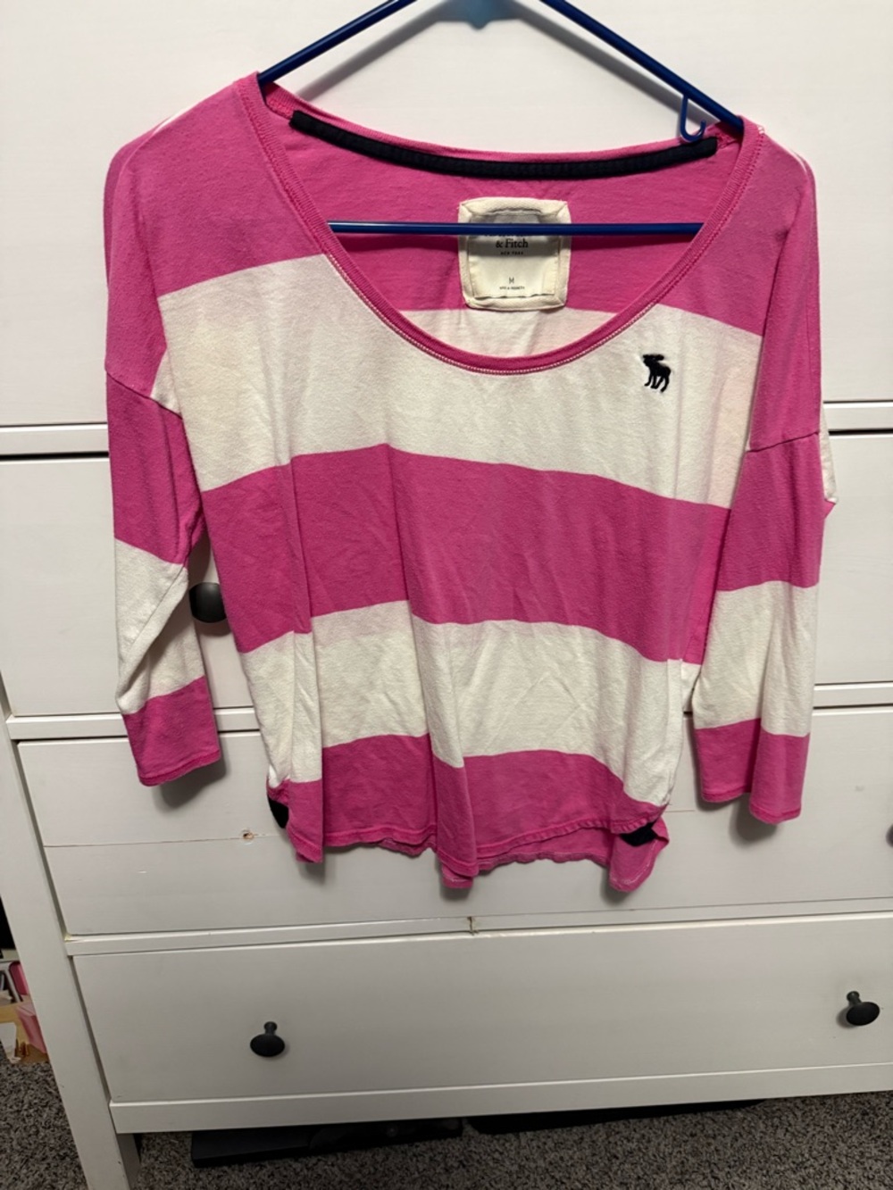Abercrombie & Fitch Pink and White Striped Scoop-Neck Top